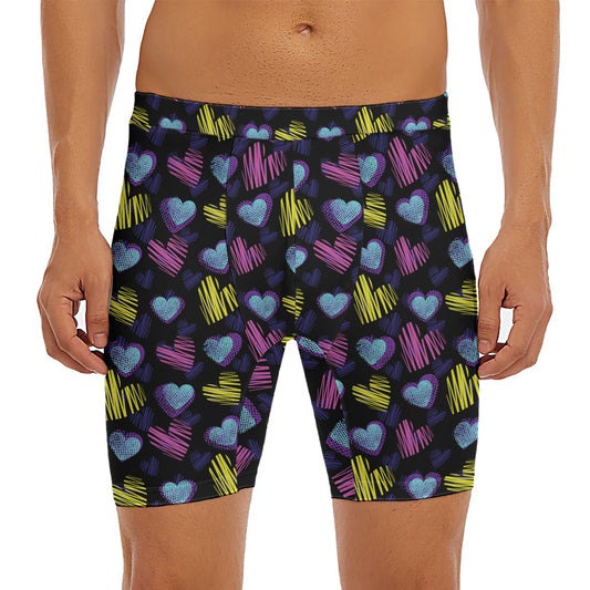 Graffiti Heart Pattern Print Men's Long Boxer Briefs