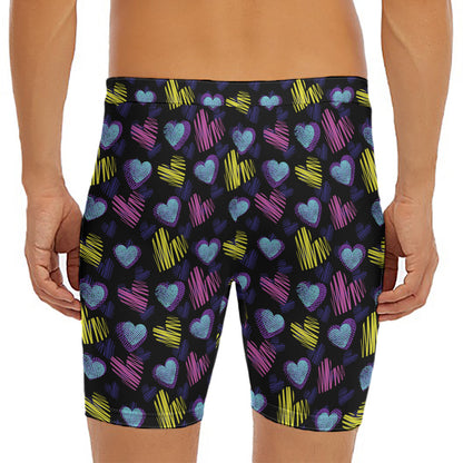 Graffiti Heart Pattern Print Men's Long Boxer Briefs