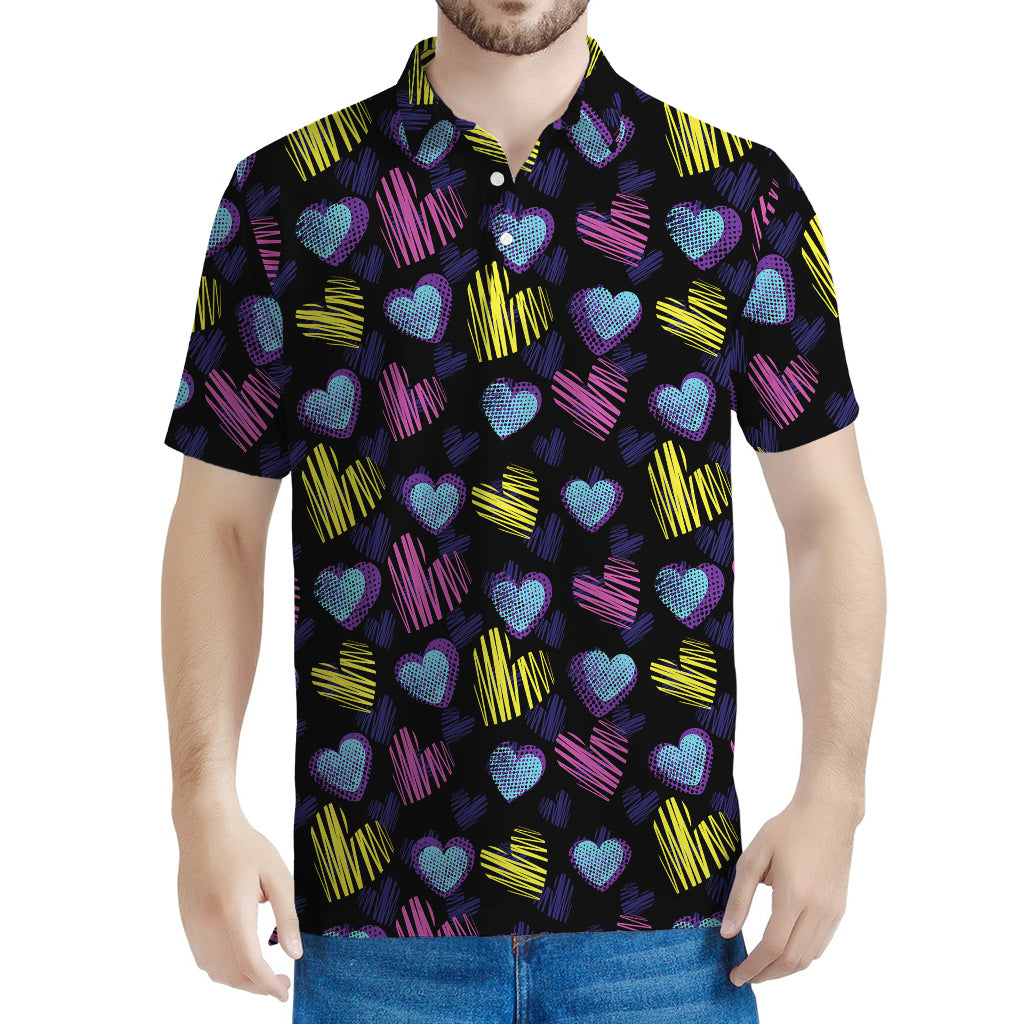 Graffiti Heart Pattern Print Men's Polo Shirt