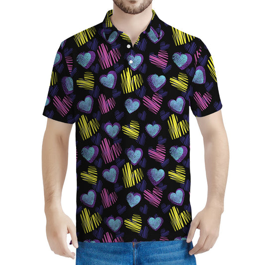 Graffiti Heart Pattern Print Men's Polo Shirt