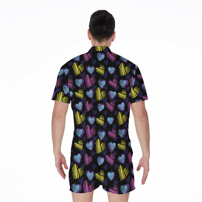 Graffiti Heart Pattern Print Men's Rompers