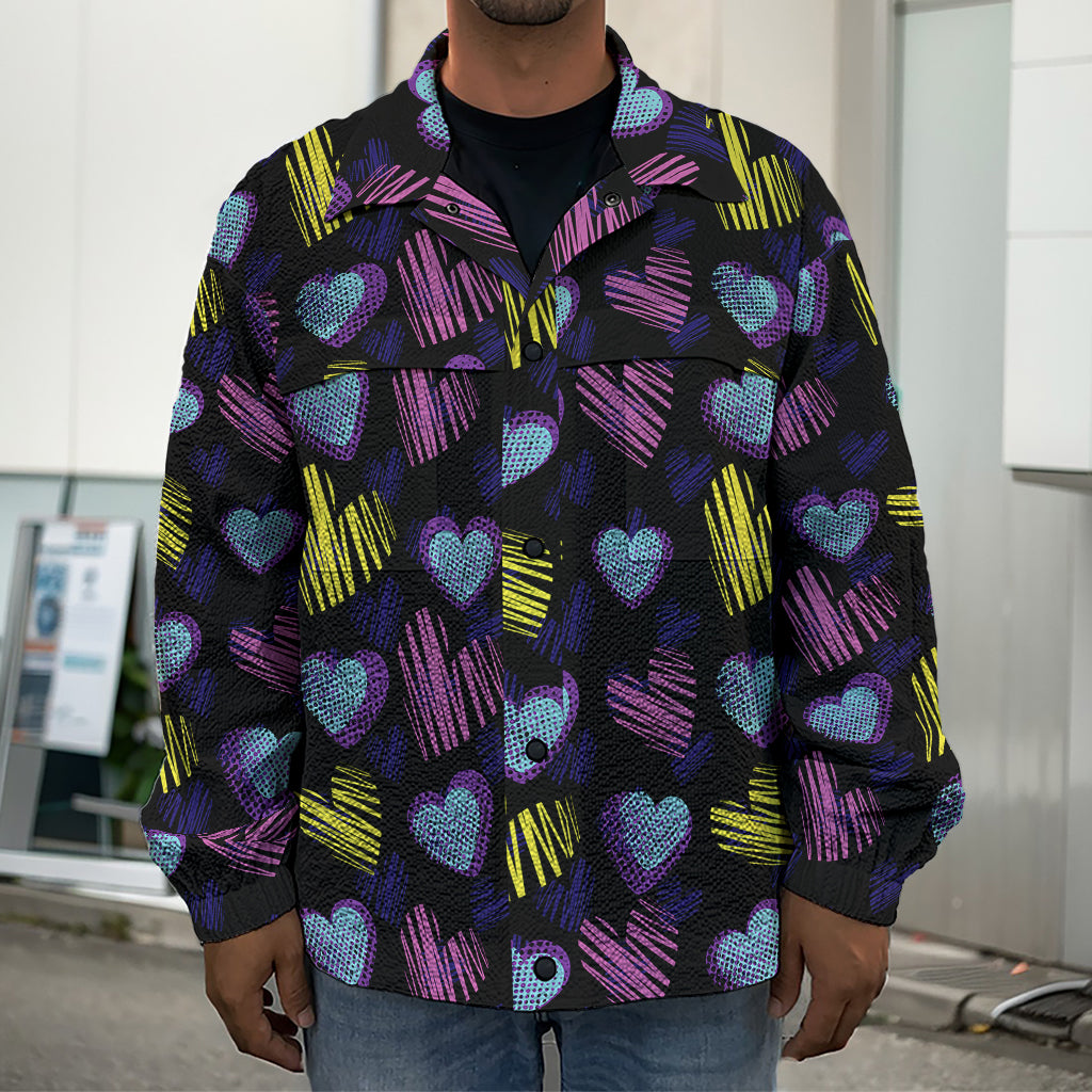 Graffiti Heart Pattern Print Men's Shirt Jacket