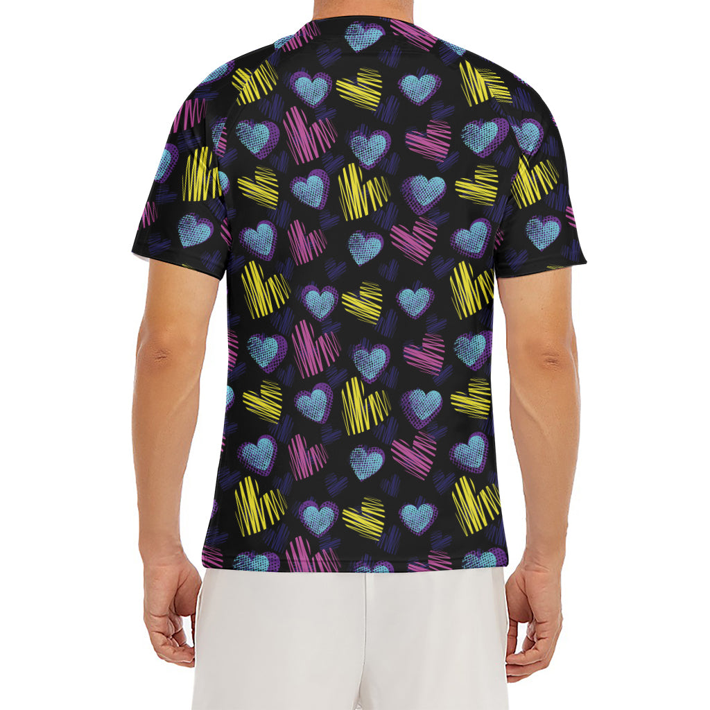 Graffiti Heart Pattern Print Men's Short Sleeve Rash Guard