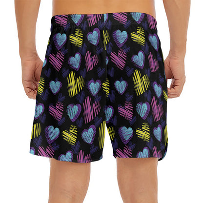 Graffiti Heart Pattern Print Men's Split Running Shorts