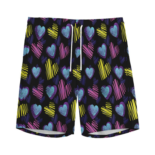 Graffiti Heart Pattern Print Men's Sports Shorts