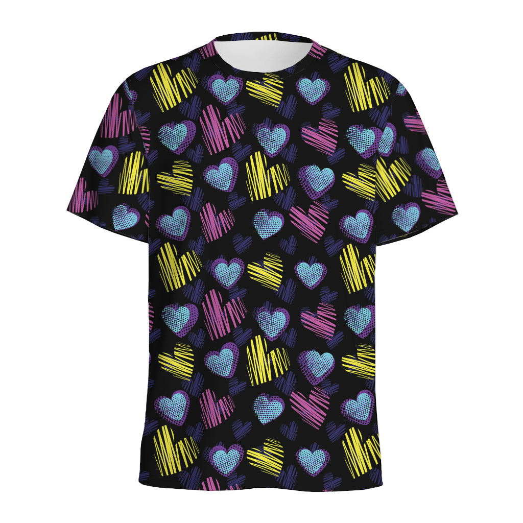Graffiti Heart Pattern Print Men's Sports T-Shirt