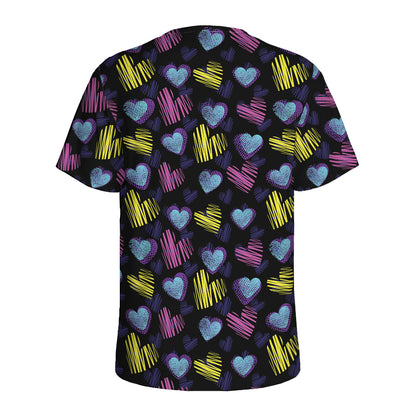 Graffiti Heart Pattern Print Men's Sports T-Shirt