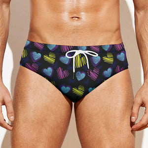 Graffiti Heart Pattern Print Men's Swim Briefs