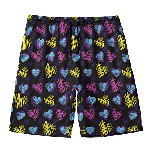 Graffiti Heart Pattern Print Men's Swim Trunks