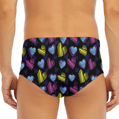 Graffiti Heart Pattern Print Men's Triangle Swim Briefs