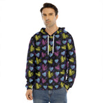 Graffiti Heart Pattern Print Men's Velvet Pullover Hoodie