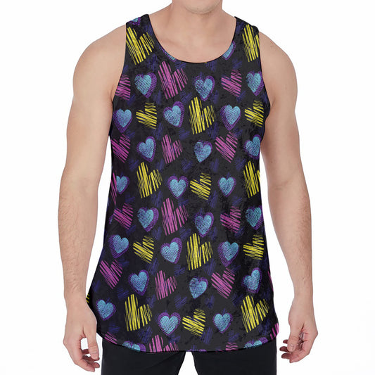 Graffiti Heart Pattern Print Men's Velvet Tank Top