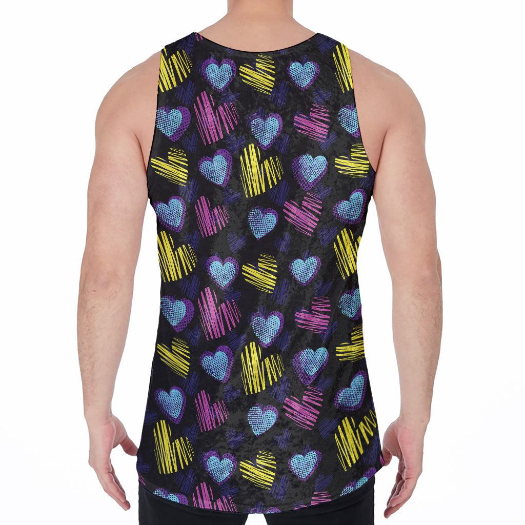Graffiti Heart Pattern Print Men's Velvet Tank Top