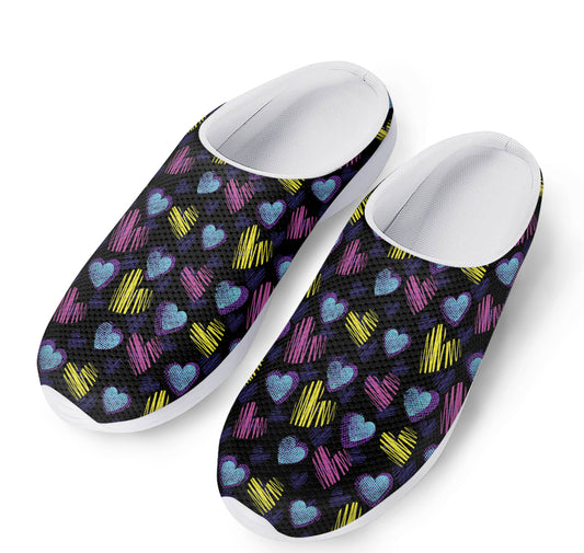 Graffiti Heart Pattern Print Mesh Casual Shoes