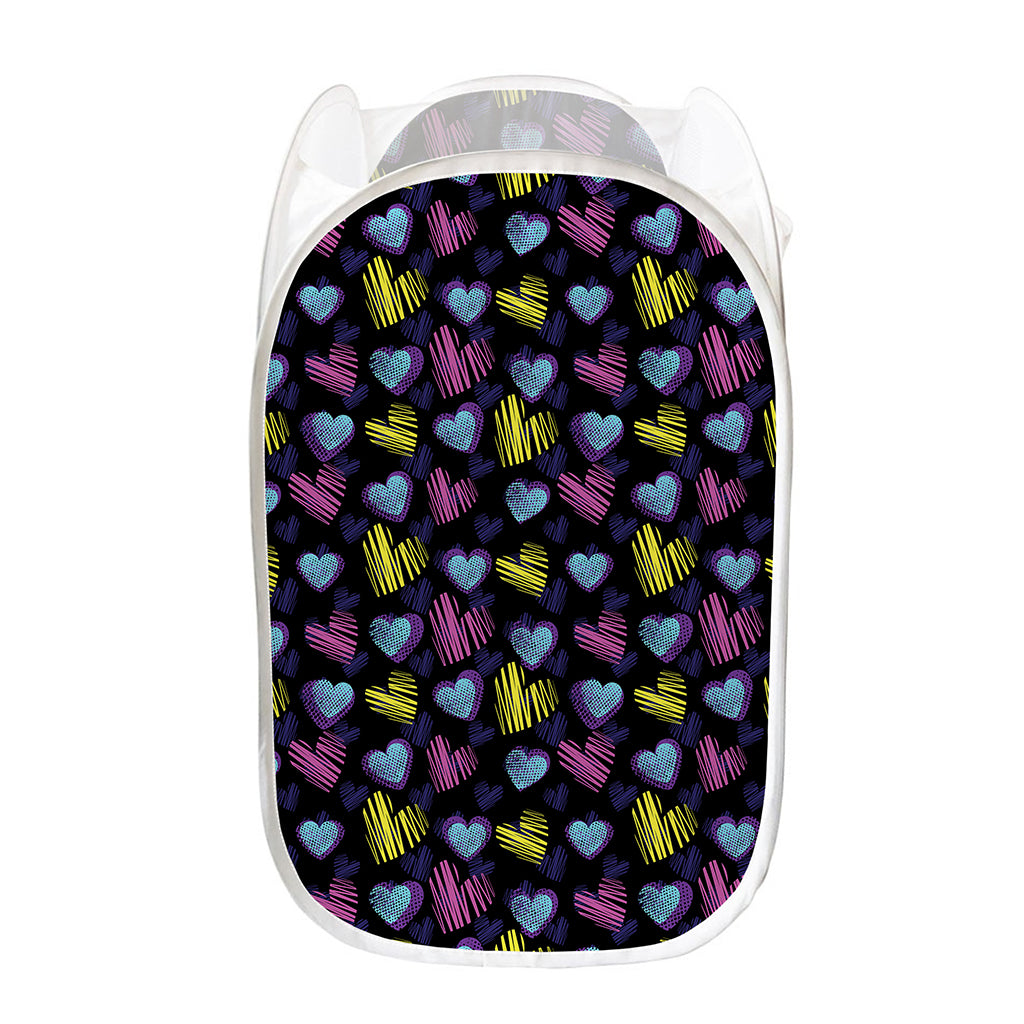Graffiti Heart Pattern Print Mesh Laundry Hamper