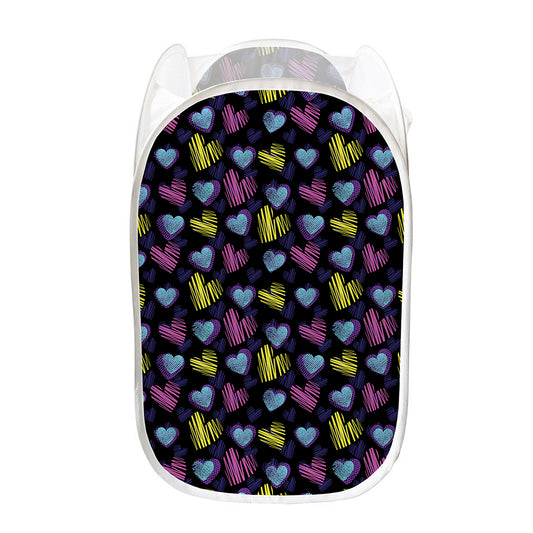 Graffiti Heart Pattern Print Mesh Laundry Hamper