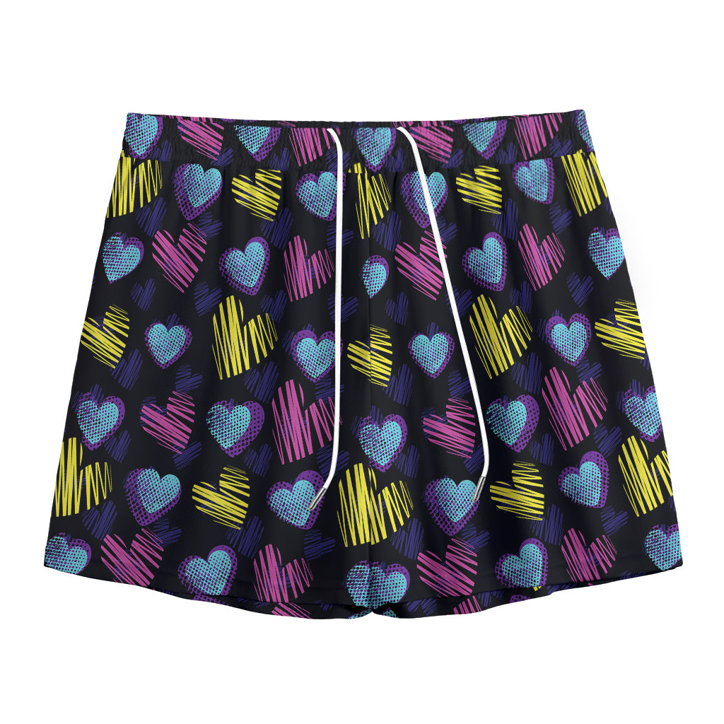 Graffiti Heart Pattern Print Mesh Shorts
