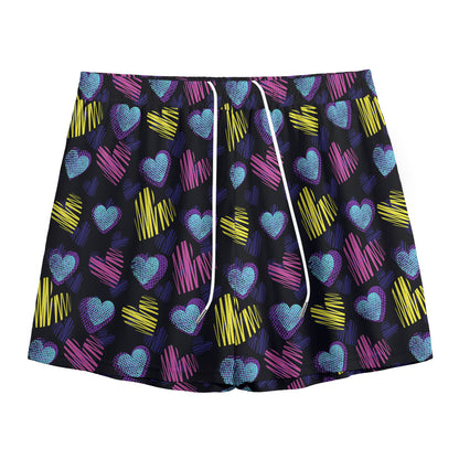 Graffiti Heart Pattern Print Mesh Shorts