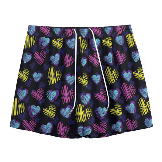 Graffiti Heart Pattern Print Mesh Shorts