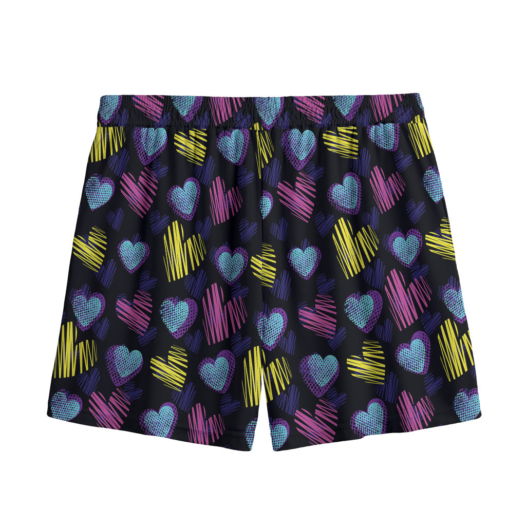 Graffiti Heart Pattern Print Mesh Shorts