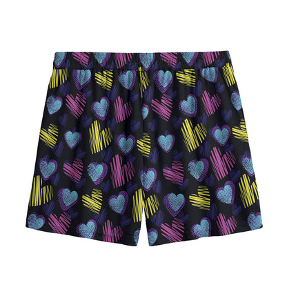 Graffiti Heart Pattern Print Mesh Shorts