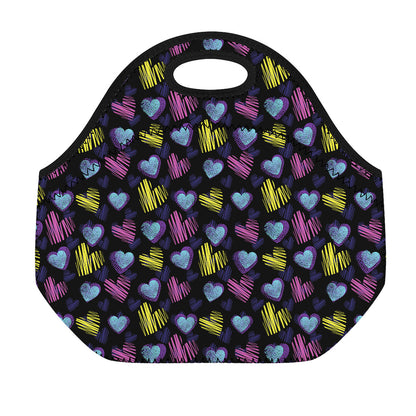 Graffiti Heart Pattern Print Neoprene Lunch Bag