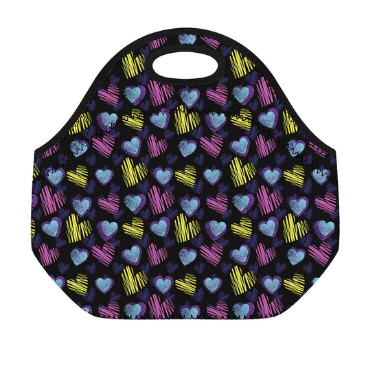 Graffiti Heart Pattern Print Neoprene Lunch Bag