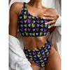 Graffiti Heart Pattern Print One Shoulder Bikini Top