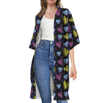 Graffiti Heart Pattern Print Open Front Beach Cover Up