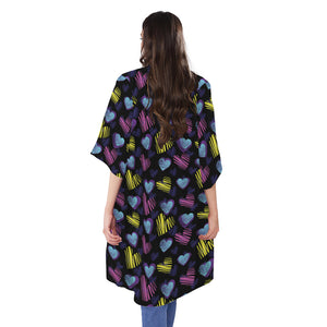 Graffiti Heart Pattern Print Open Front Beach Cover Up