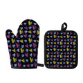Graffiti Heart Pattern Print Oven Mitt And Pot Holder Set
