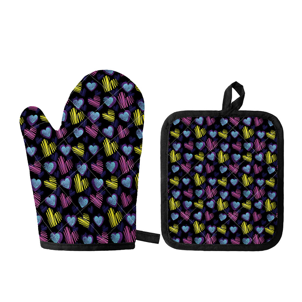 Graffiti Heart Pattern Print Oven Mitt And Pot Holder Set
