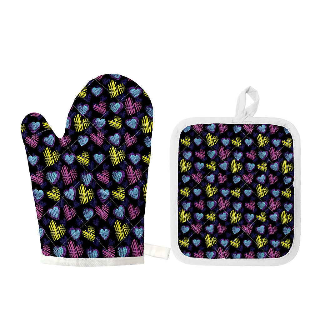Graffiti Heart Pattern Print Oven Mitt And Pot Holder Set