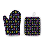 Graffiti Heart Pattern Print Oven Mitt And Pot Holder Set