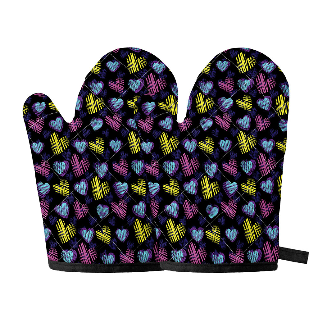 Graffiti Heart Pattern Print Oven Mitts