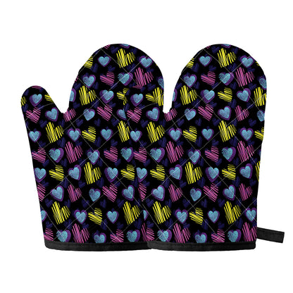 Graffiti Heart Pattern Print Oven Mitts