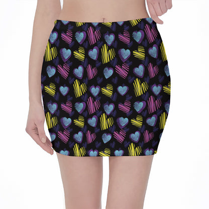 Graffiti Heart Pattern Print Pencil Mini Skirt