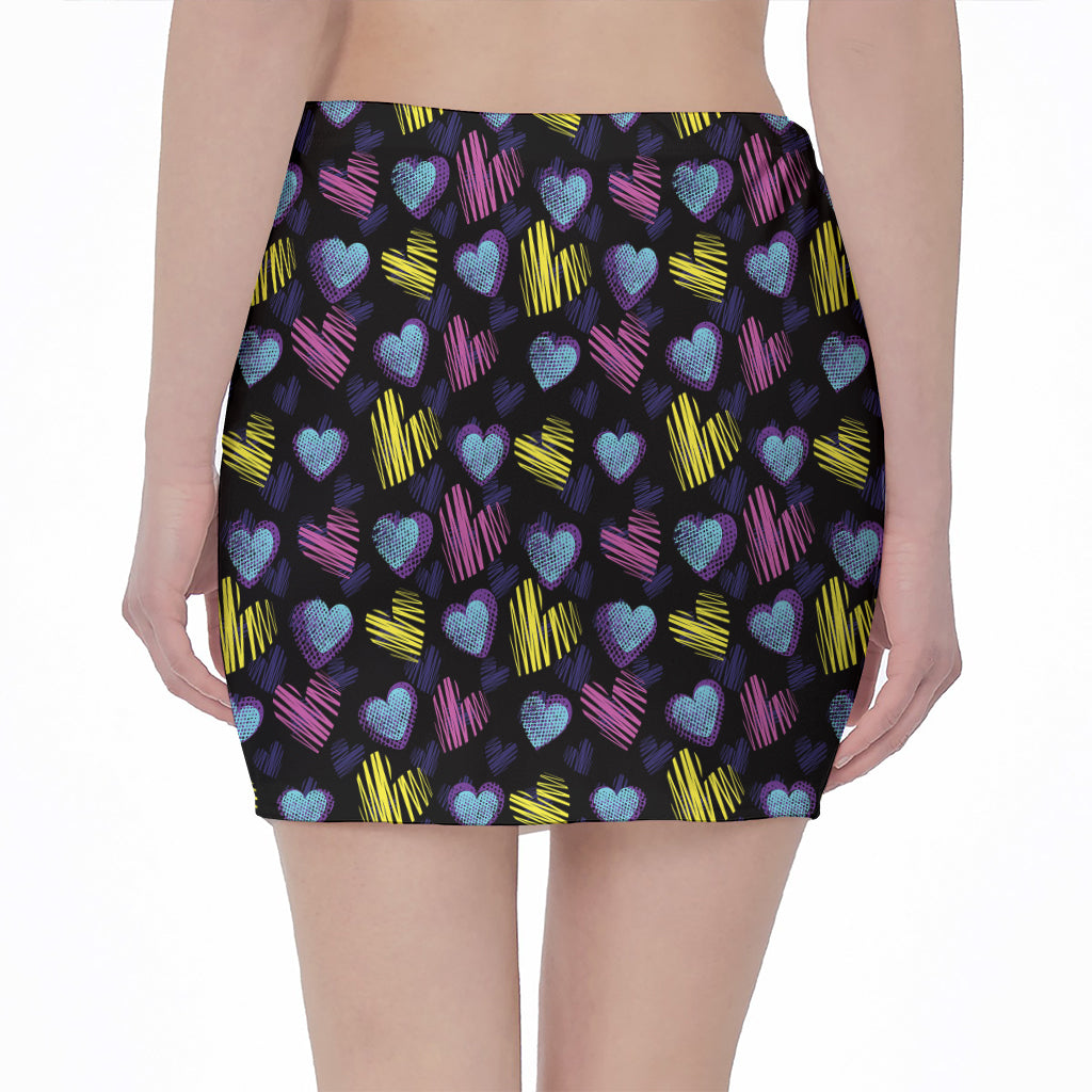 Graffiti Heart Pattern Print Pencil Mini Skirt