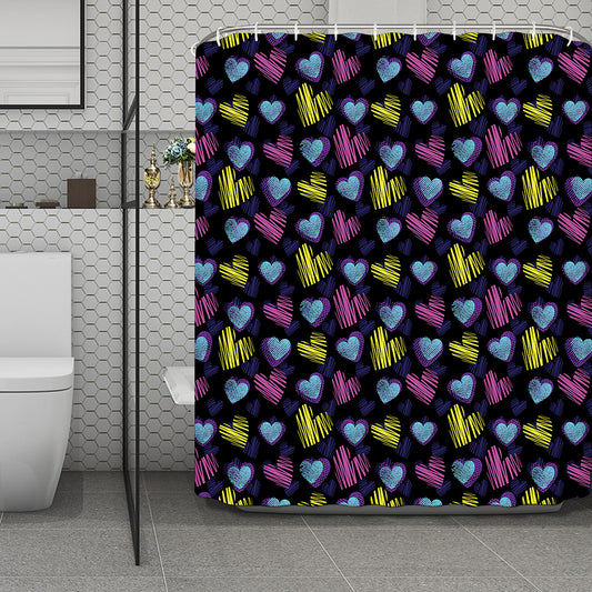 Graffiti Heart Pattern Print Polyester Shower Curtain