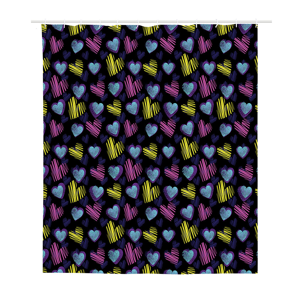 Graffiti Heart Pattern Print Polyester Shower Curtain