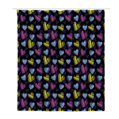 Graffiti Heart Pattern Print Polyester Shower Curtain