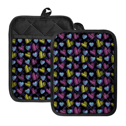 Graffiti Heart Pattern Print Pot Holders With Pocket