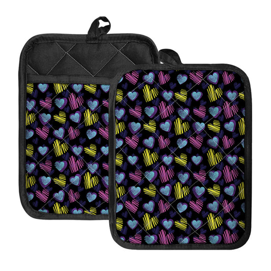 Graffiti Heart Pattern Print Pot Holders With Pocket