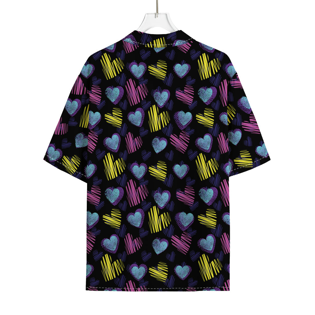 Graffiti Heart Pattern Print Rayon Hawaiian Shirt