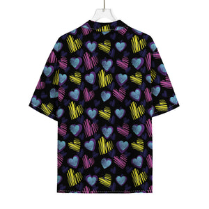 Graffiti Heart Pattern Print Rayon Hawaiian Shirt