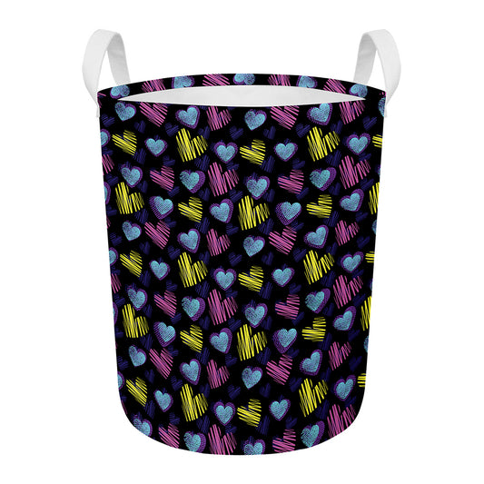 Graffiti Heart Pattern Print Round Laundry Basket