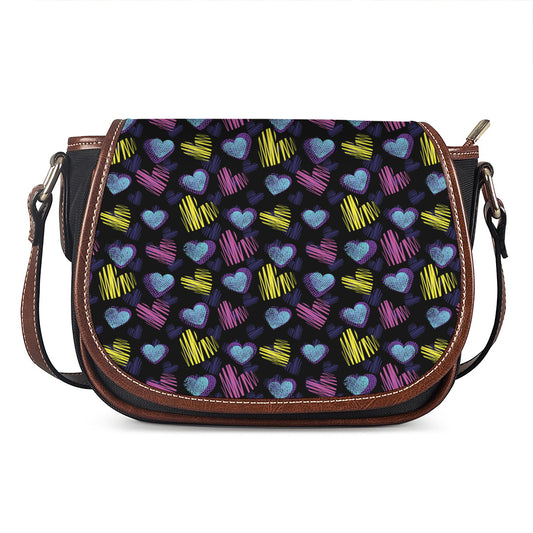 Graffiti Heart Pattern Print Saddle Bag