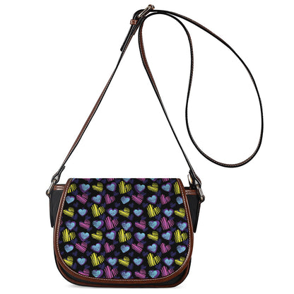 Graffiti Heart Pattern Print Saddle Bag