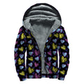 Graffiti Heart Pattern Print Sherpa Lined Zip Up Hoodie