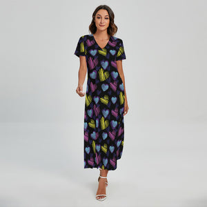 Graffiti Heart Pattern Print Short Sleeve Maxi Dress